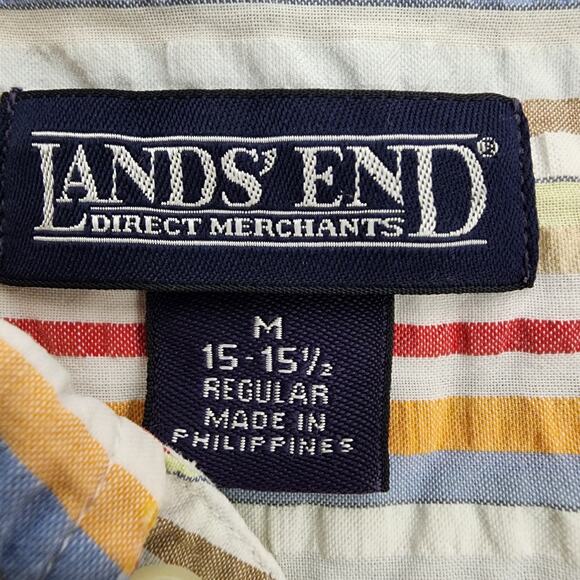 Lands End Mens Shirt Size Medium 15 15.5 Seersucker Pastel Striped Button Preppy - Picture 8 of 9